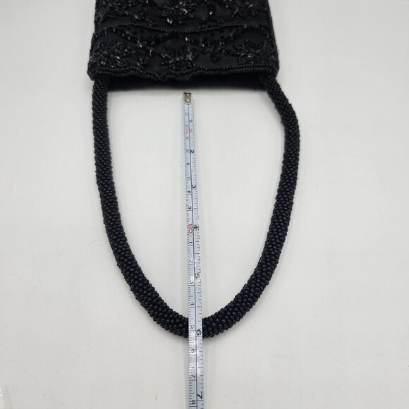 Handmade Black Beaded Embroidered Evening Bag With Snap Closure & Braided Strap - Picture 8 of 10